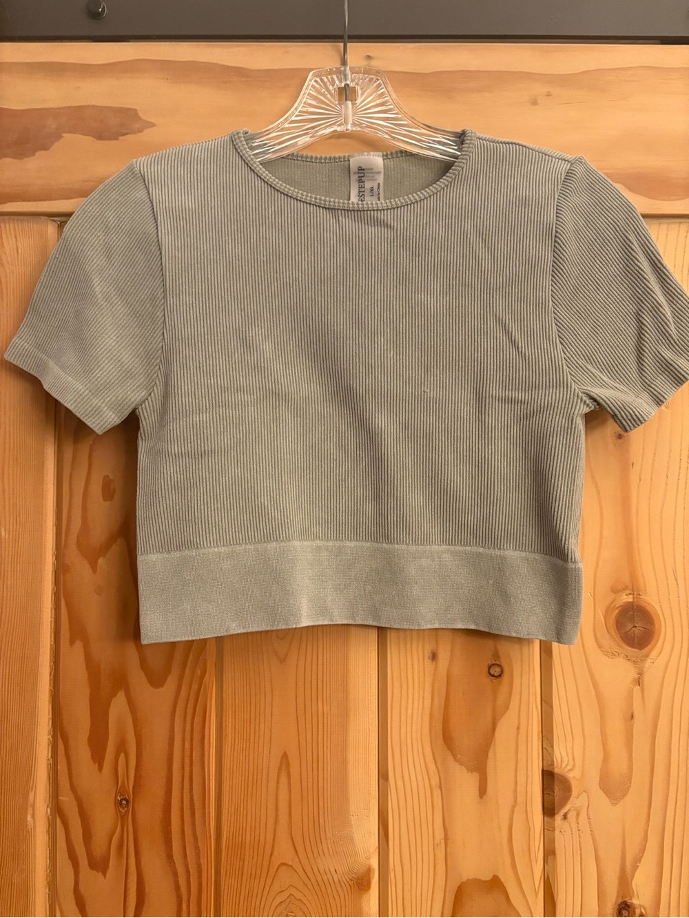 One Step Ahead Sage Ribbed Short Sleeve Crop Top